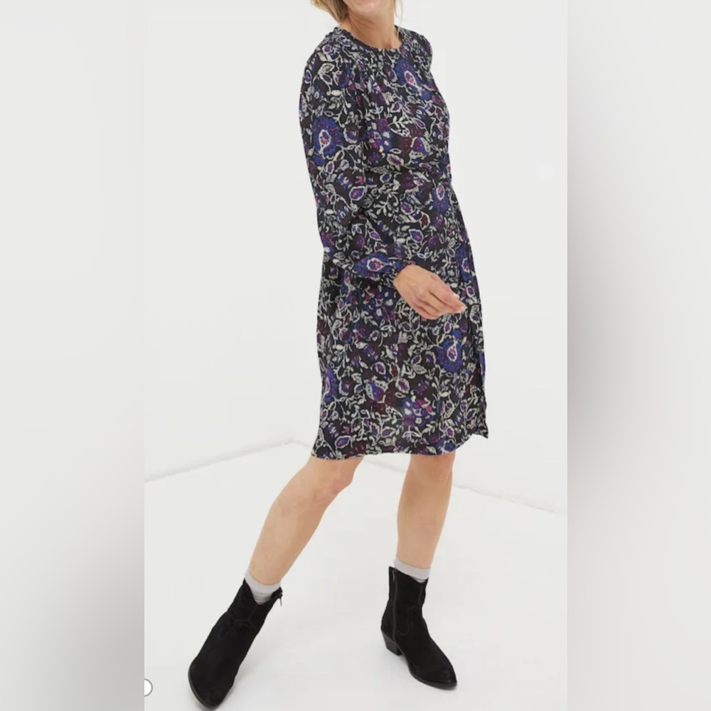 Fat Face United Kingdom Long Sleeve Inspirit Floral Dress Black Viscose‎ Sz 12